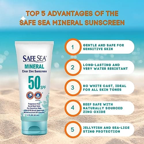 Safe Sea Zinc Oxide Sunscreen SPF50 | Clear Mineral Face Sunscreen Without White Cast | Anti-Jellyfish Sting Protective Lotion | Coral Reef Safe | Travel Size - 60ml (1 tube) — view 2