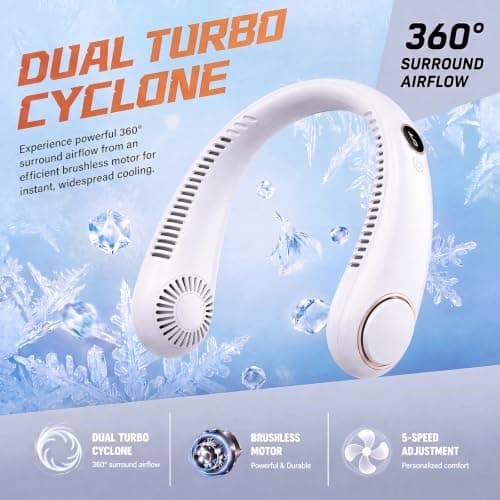 CNMTCCO Portable Neck Fan, Mini USB Neck Fan with Cooling, 5 Speeds Quiet Neck Fan with LED Display, 3000 mAh Battery, Brushless Motor, for Travel and Office — view 4