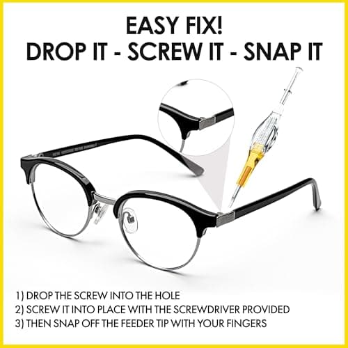 SnapIt Glasses Repair Kit, Eyeglass Repair Kit with Screws 5 Sizes, Screw Replacement Kit & Double-Ended Mini Screwdriver, Portable, Pocket & Bag Friendly, Travel Friendly (Yellow) — view 5