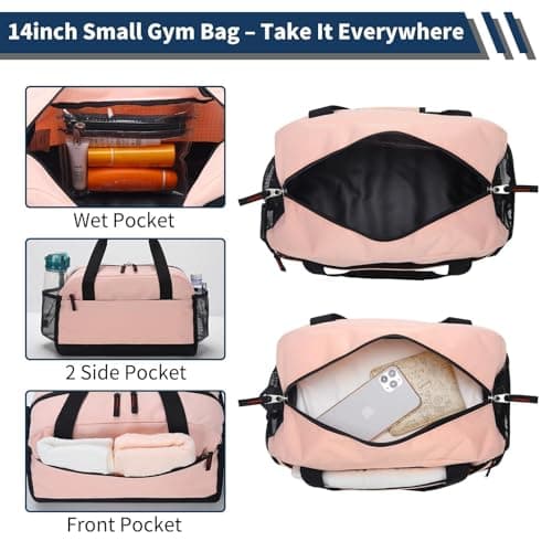 LONALIA 14L Small Gym Bag, Wet Pocket, 14 inch, Nude Pink — view 2