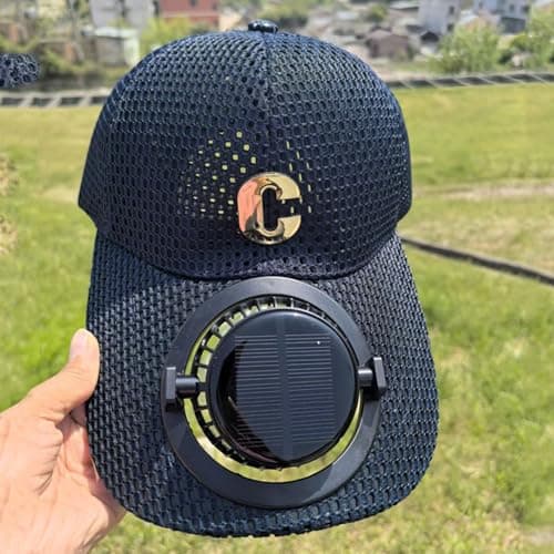 Sun Protection Cap with Solar Fan, Breathable Mesh Brim for Outdoor Couples,Solar-Powered Fan | Breathable mesh | Extended Brim | Sunscreen Shade for Summer Hiking & Travel Navy — view 2
