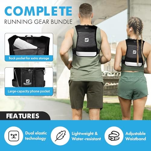 BlinkNova Running Vest with Phone Holder, Reflective Hydration Vest with Adjustable Waistband and Collapsible Water Bottle, Adjustable Unisex Hiking Accessories (Front Zipper - XS/S) — view 5