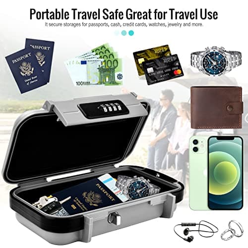 WACCET Portable Safe Box with Code, Combination Security Case Lock Box Waterproof Anti-Theft Mini Travel Safe with Removable Wire Rope Security Safe Box for Home, Office, Hotel, Cars,Travel etc Grey — view 4