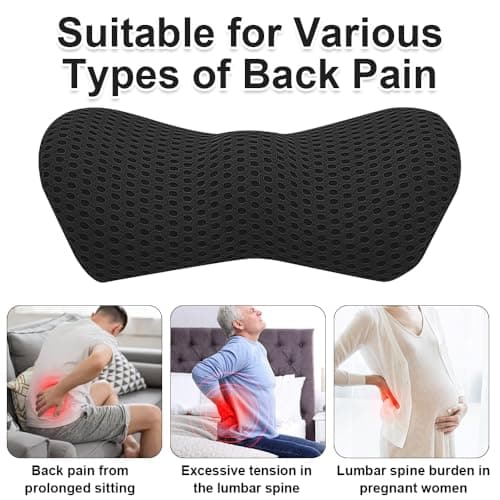 Jonuin Lumbar Support Pillow for Lower Back Pain Relief, Breathable 3D Mesh Back Support Cushion, Lumbar Support Cushion, Ergonomic Waist Support Pad for Office Chair, Driving, Travel (Black) — view 5