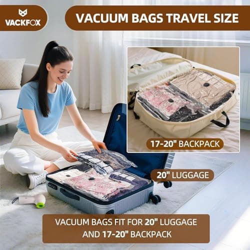 VACKFOX Travel Vacuum Bags with Rechargeable USB Pump, 9 Pack Carry-On Size Vacuum Travel Bags for Luggage & Suitcase, Vacuum Bags for Travel, Space Saver Compression Bags for Clothes & Clothing — view 4