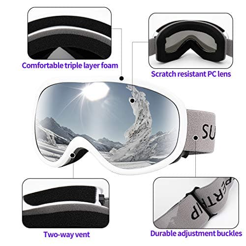 Supertrip Ski Goggles Womens Mens,Anti-fog Anti-glare Skiing Snowboard goggles with 100% UV403 Protection,Helmet Compatible — view 4