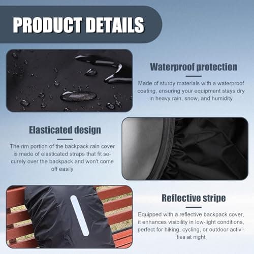 WSHuayee Waterproof Backpack Rain Cover with Reflective Strip, 35L-40L Dustproof & Abrasion-Resistant Bag Cover, Rucksack Raincover for Outdoor, Hiking, Camping, Traveling, Cycling (Black,30L-40L) — view 3