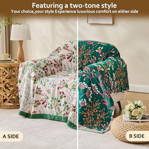 Homeeden 100% Organic Cotton Boho Throw Blanket for Sofa and Bed 130x160cm — view 3