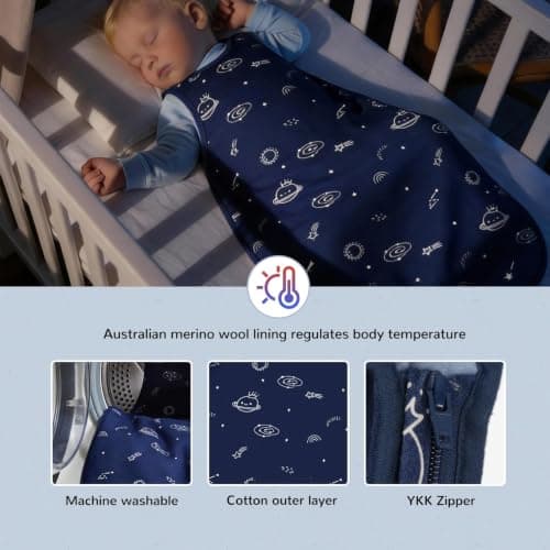 HECCEI 4 Season Baby Sleeping Bag, Merino Wool and Cotton Baby Sleep Sack — view 5