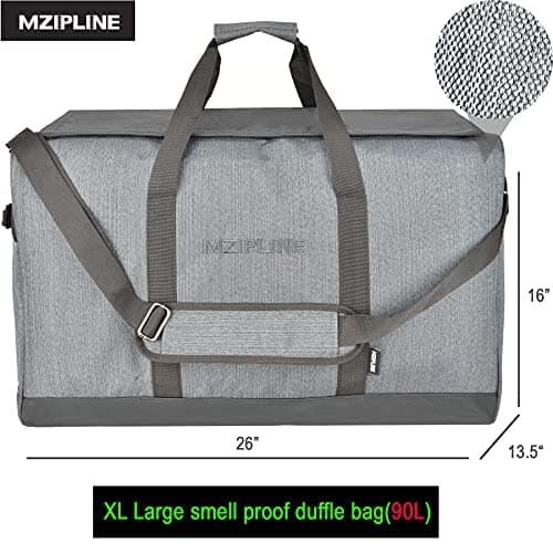 MZIPLINE Smell Proof Duffle Bag,Large Scent Odor Proof Sport Gym Overnight Weekender Bag,Big Capacity Smell Proof Stash Travel Duffel Bag With Carbon Lining, Grey, L, Large Duffel Bag — view 5
