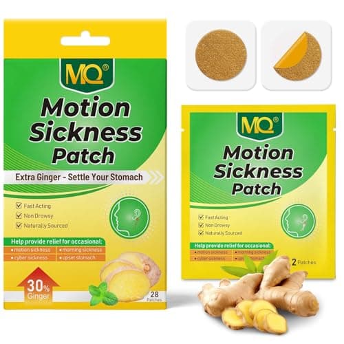 MQ Motion Sickness Patches, 28 Pcs Ginger Flavor Travel Sickness Patches Non Drowsy Anti Nausea Patches Sea Sickness Patches for Cruise, Car, Plane