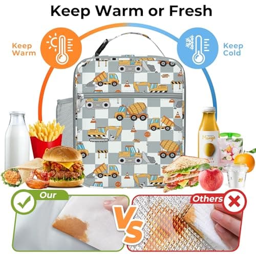 Clastyle Car Insulated Lunch Bag Truck Large Thermal Cooler Bag for Boy Picnic Lunch Box Tote, Engineer Excavator — view 3