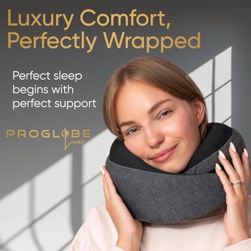 Proglobe Luxe Travel Pillow for Airplane, 100% Memory Foam, Ash Black — view 2