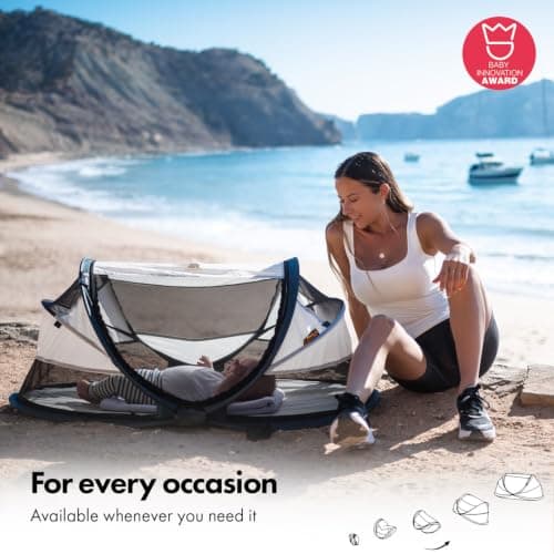 DERYAN Baby Travel Cot with Mattress from Birth to 2.5 Years - Pop Up Bed Tent Set Up in 2 Seconds - Includes Mosquito Net and Travel Bag, Fast & Compact Folding, Lightweight (Cream) — view 4