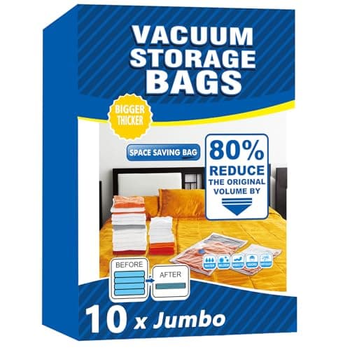 Vacuum Storage Bags - 10 Pack Jumbo (80X100cm) Space Saver Sealer Compression Bags, Reusable Vacuum Bags for Storage Clothes, Duvets, Bedding, Quilts, Pillows, Blankets, Travel