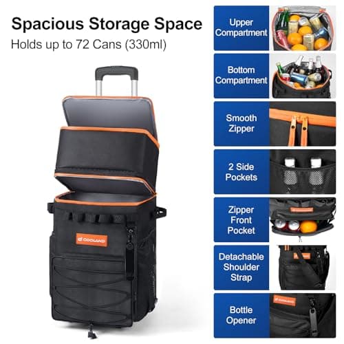 Odoland 72-Can Cooler Box on Wheels, Leakproof Insulated Soft Rolling Cooler Bag with Stable All Terrain Cart and Handle Collapsible for Camping Beach Fishing Picnic — view 2