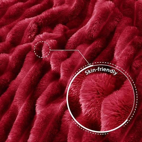 Exclusivo Mezcla Soft Striped Fleece Blanket, Deep Red Sofa Bed Throw — view 5