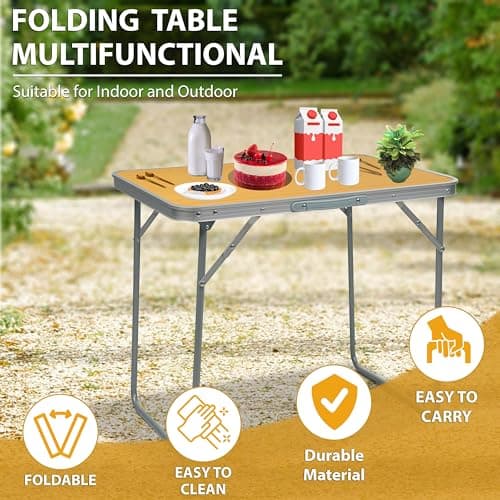 Crystals 2.3ft Aluminum Folding Picnic Table | Lightweight & Portable Camping Table | Adjustable Height Outdoor Trestle Table for BBQ, Garden, Travel, & Events – Sturdy & Compact (Orange) — view 5