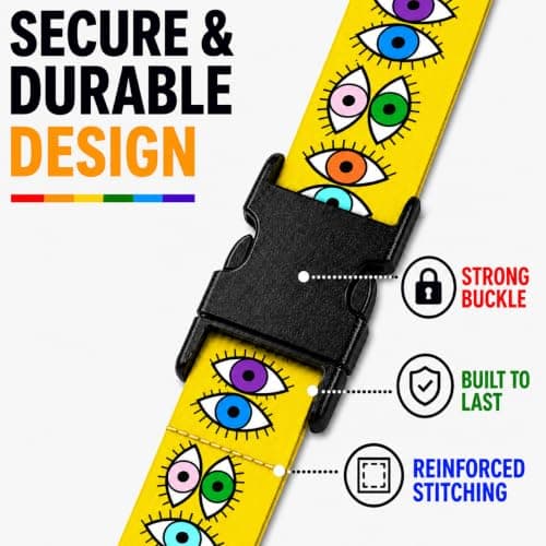 Luggage Straps for Suitcases 2 Pack, Adjustable Suitcase Belt 106–196 cm, Bright Pattern Travel Luggage Strap for Easy Identification, Heavy Duty Polyester with Quick Release Buckle (Vibrant Eyes) — view 5