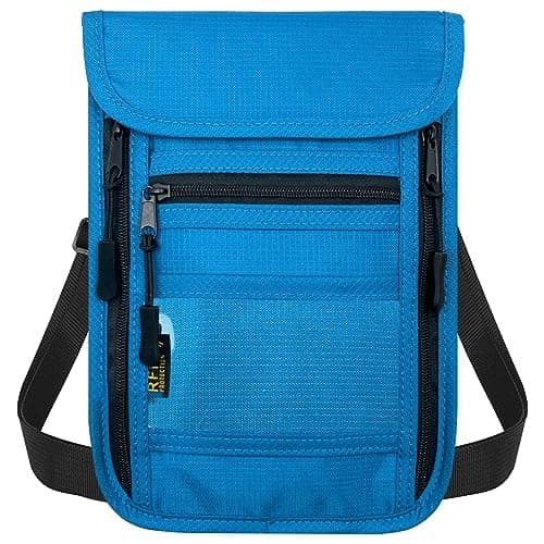 sundee Travel Neck Wallet with Double Zippers, RFID Blocking Passport Holder with Adjustable Neck Strap for Men and Women to Keep Cash, Credit Cards and Travel Documents Safe, Lake Blue, Small,