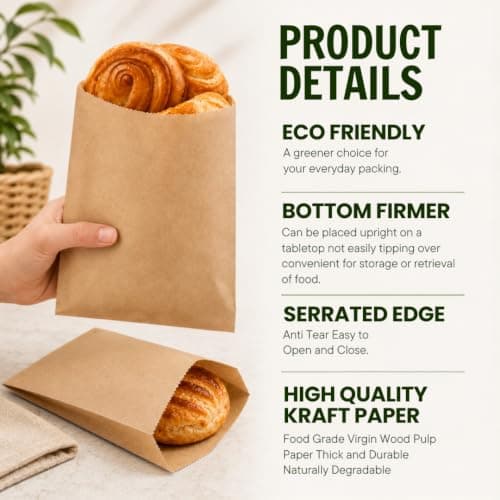 ezkart Pack of 200 - Versatile Brown Paper Bags for Groceries, Vegetables, Bread, & Fruits- Ideal as Sandwich, Cake, Paper Food Bags, Pick and mix bags Sweet Bags (200, 7x7 Inch) — view 3