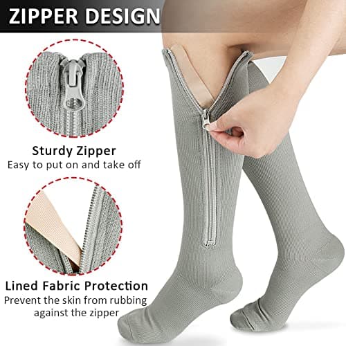 Ailaka 15-20 mmHg Zipper Compression Socks for Women Men, Closed Toe Support Graduated Medical Varicose Veins Hosiery, Perfect for Athletics, Running, Flight Travel, Support, Edema, Pregnancy — view 3