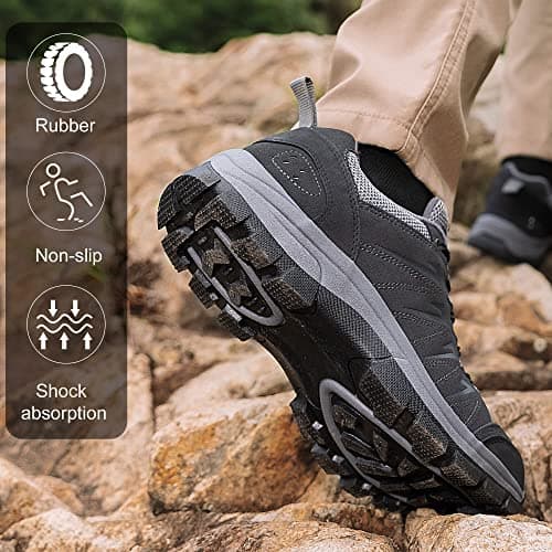 OL OUTJET LEGEND Men's Waterproof Hiking Shoes Comfortable Leather Walking Shoes Anti Slip Outdoor Shoes Black — view 6