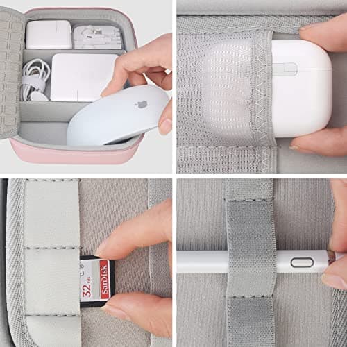 Elonbo Hard Travel Cords Organizer Universal Small Electronic Accessories Carrying Bag for Chargers MacBook Adapter Magic Mouse Apple Pencil Flash Disk Tech Portable Storage Bag, Rose Gold — view 4