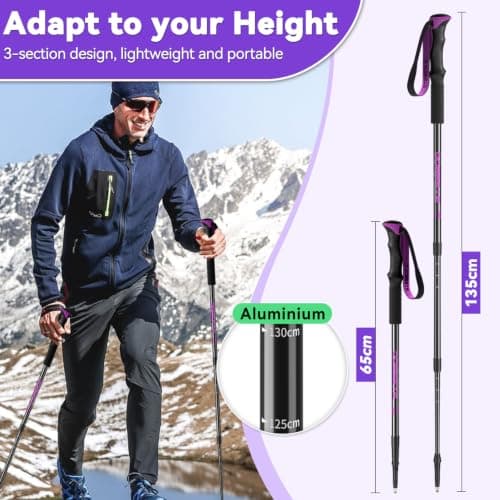 DOBESTS Telescopic Walking Poles 2 Pack, Hiking Poles 65-135 cm, Aluminum — view 2