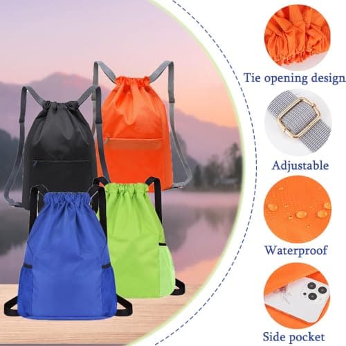 Bundle Pocket Drawstring Bag Waterproof Sports Fitness Neutral Men Women Diamond lattice Simple Lightweight Large Capacity Backpack for Sports, School, Gym, Travel and Various Activities(Blue) — view 3