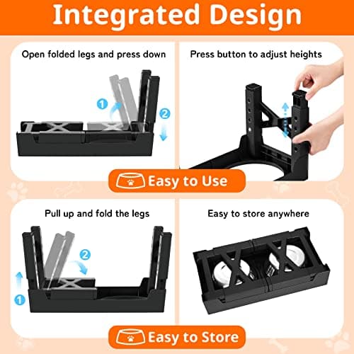 Ormalla Elevated Dog Bowls with Slow Feeder, 5 Heights Adjustable Raised Dog Bowls with 2 Stainless Dog Food Bowl Stand for Large Medium Small Dogs and Pets - Black — view 5