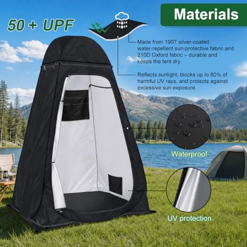 Pop Up Toilet Tent, Portable Shower Privacy Tent for Camping, Dressing Room Privacy Shelter, Changing Tent for Beach, Fishing, Hiking, Camping Shower Tent- UV Protection with Carrying Bag -Black — view 3