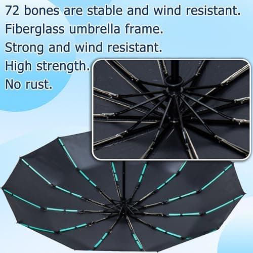 YUNYU Umbrella Windproof Strong, 12 Ribs Auto Open & Close Folding Travel, Compact & Durable UV Rain Protection for Men and Women,Black — view 4