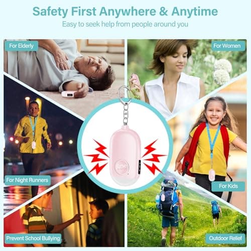 Hion Safe Personal Alarm for Women,Rechargeable 130dB Police Approved Rape Rope Alarm with LED Flashlight Self Defense Keychain,Panic Attack Safety Alarm for Girl Kid Elderly Student(Pink） — view 6