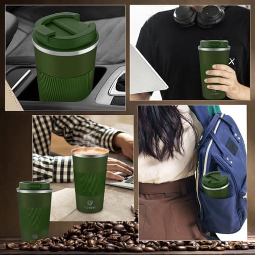 CS COSDDI Travel Mugs, Insulated Coffee Cup with Leakproof Lid - Reusable Coffee Cups Travel - Car Coffee Cup - Stainless Steel Coffee Mug for Hot and Cold Water and Tea(Green-A, 510 ml) — view 6