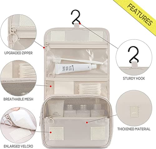 Travel Toiletry Bag Hanging Wash Bag Portable Women Girls Cosmetic Makeup Organizer with Waterproof Drawstring Bag Bathroom Shower Bag for Business Trip, Gym, Vacation & Household (Cactus) — view 5