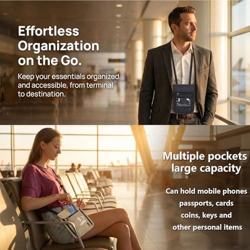 Passport Holder Travel Neck Wallet RFID Blocking Travel Document Bag Women and Men Anti-theft Multifunctional Phone Pouch for Passports Credit Cards Boarding Passes Business Cards (Light gray) — view 3