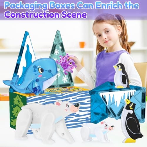 Oriate Magnet Animal Toys for Magnetic Tiles, 6pcs Arctic Animals for Magnetic Blocks, Movable Joint Octopus Penguin Polar Bear Whales for Kids, STEM Educational Montessori Travel Toys — view 6