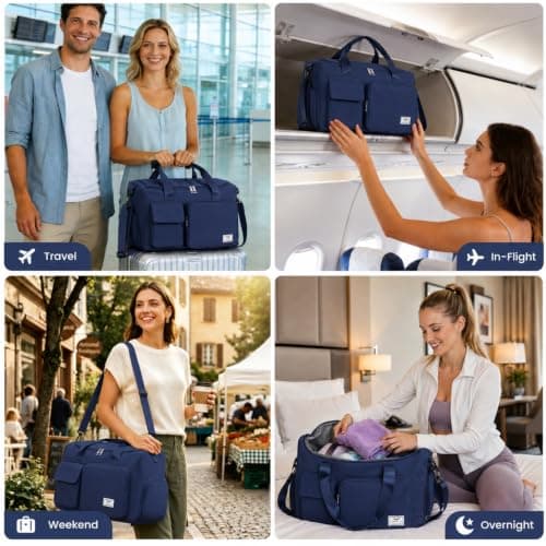 FIORETTO Gym Bag Womens, Sports Bag with Shoe Compartment, Navy Blue — view 6