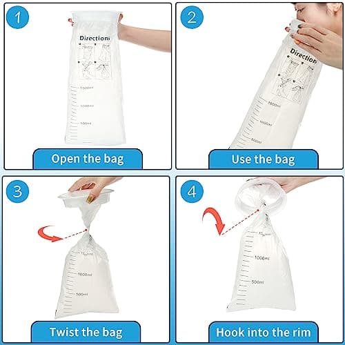 Disposable Sick Vomit Bags for Car Travel 10Pack, 1500ml White High Density Leak Resistant & Portable Travel Sickness Emesis Barf Bags with Snap for Car Motion Sickness,Kids,Pregnant Woman, Airsick — view 4