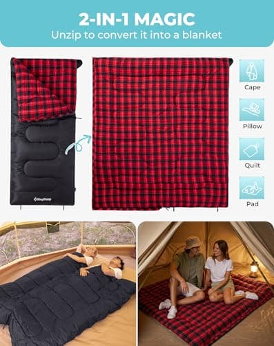 KingCamp Flannel Sleeping Bag for Adults, 3-4 Season Warm Black — view 5