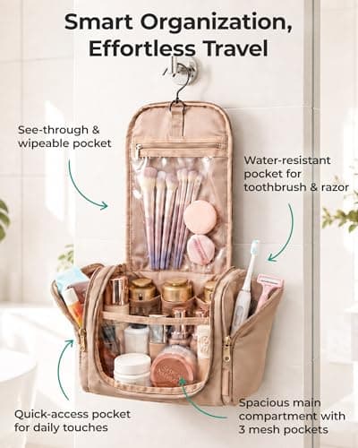 BAGSMART Hanging Toiletry Bag for Women, Large Travel Wash Bag Makeup Case — view 3