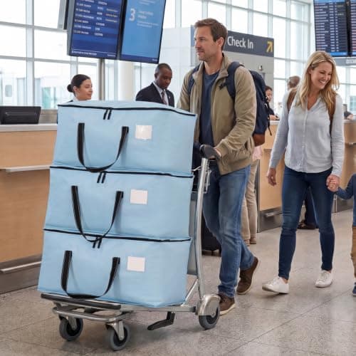 Dntorx 4 Pack 90L Moving Bags,Waterproof Moving Boxes with Zips,Light Blue — view 3
