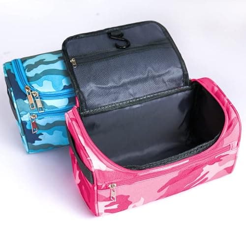 Uhat Hanging Travel Toiletry Bag Gym Shower Wash Shaving Bag Large Capatity Cosmetic Organizer with Handle for Men Women (Blue Camouflage) — view 6
