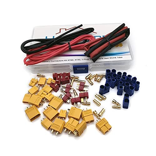 HobbyInn RC Lipo Battery Connectors Kit Deans T XT30 XT60 EC3 Male & Female Plug Adapter Connectors with Silicone Wire & Heat shrink Tube for DIY Accessories — view 5