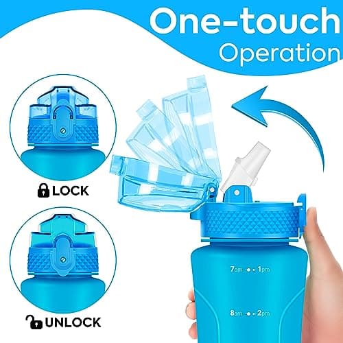 OLDLEY 450ml/15oz Water Bottle with Straw Reusable Drink Bottles with Times Markings for School Home Camping Outdoor Sports BPA Free Leakproof Durable — view 3