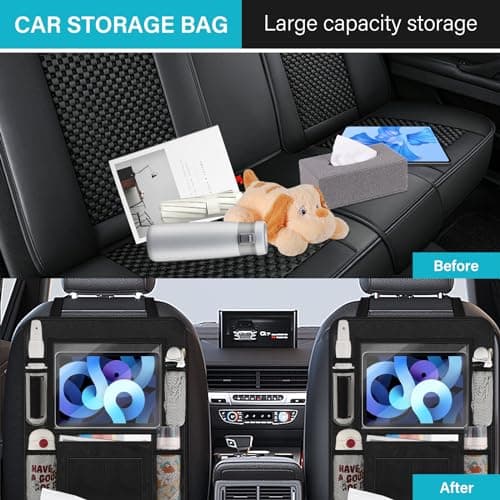 Csuntikulo 2 Pieces Car Back Protector and Organizer, 600D Oxford Fabric Waterproof Back Seat Organizer, Car Seat Backrest Protector Car Back Protector — view 6
