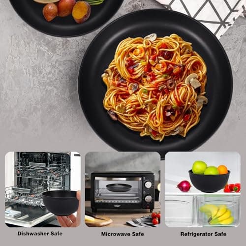 Camping Plates, Unbreakable Dinner Sets for 6, 18 Pcs Plastic Picnic Set for Party, Home & Picnic, Lightweight Microwave & Dishwasher Safe Camping Cutlery(Black) — view 6