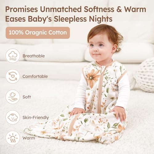 Unnivoll Baby Sleeping Bag 0.5 Tog 6-12 Months Summer Sleep Sack 3 Pack 100% Cotton Baby Sleep Bag Wearable Blanket for Newborn Infant Brown Checkered Floral — view 2