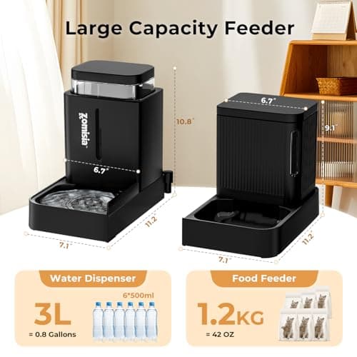 ZOMISIA Automatic Cat Feeder and Water Dispenser, 3 L x 2, Black — view 2